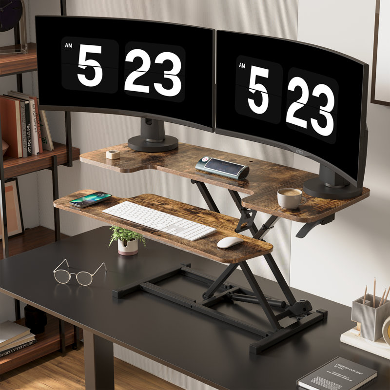 Convertisseur de bureau avec plateau à clavier amovible, Noyer spécial, H 19,7 po x l 42 po x P 24,1 po