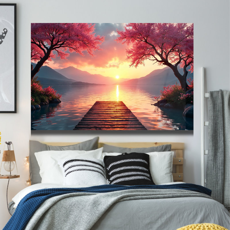 Art mural en verre trempé Lake Sunset, H 8 po x l 12 po