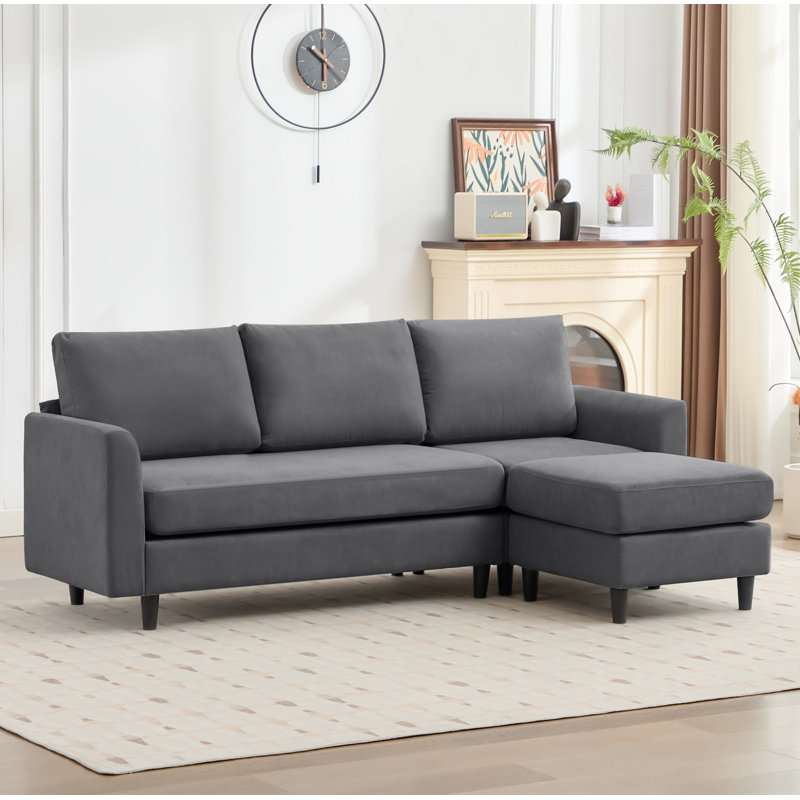 Lyles 83.5" L-shape Sectional Sofa With Armrest And Moveable Ottoman Black Legs Seater For 4, Teal Fabric