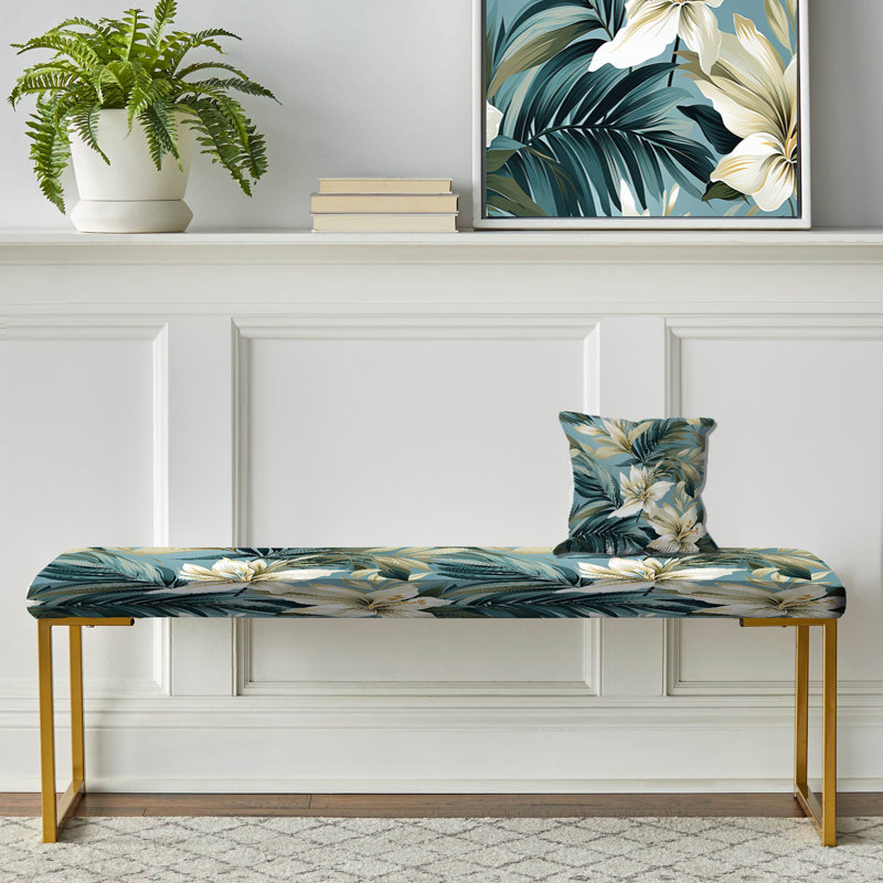 Coastal Neutrals Tropical Motif I - Banc rembourré tropical doré