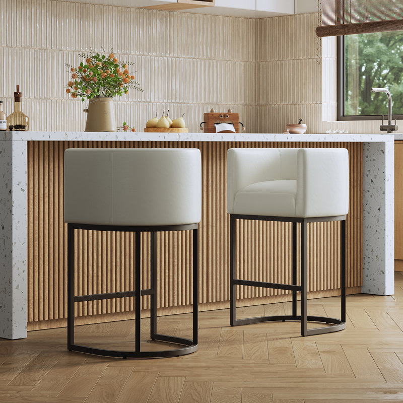 Tabouret de bar moderne, tabourets de bar à hauteur de comptoir, cuir de polyuréthane noir avec pieds en métal doré, Noir