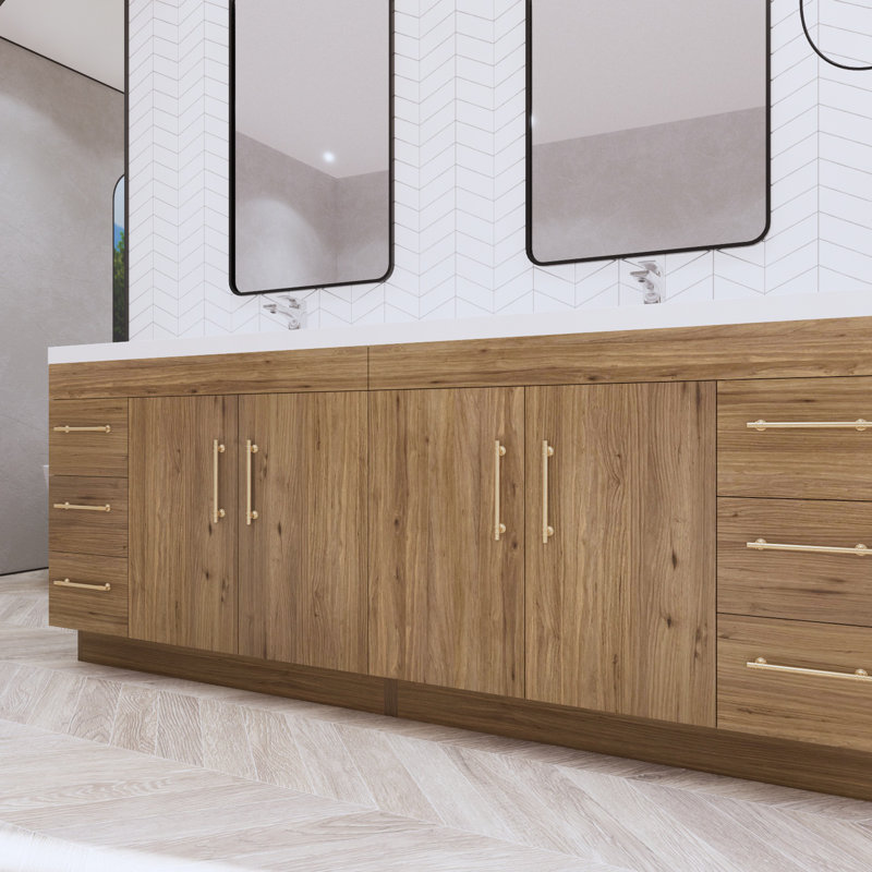Irline 84" Double Bathroom Vanity Set, Natural Oak