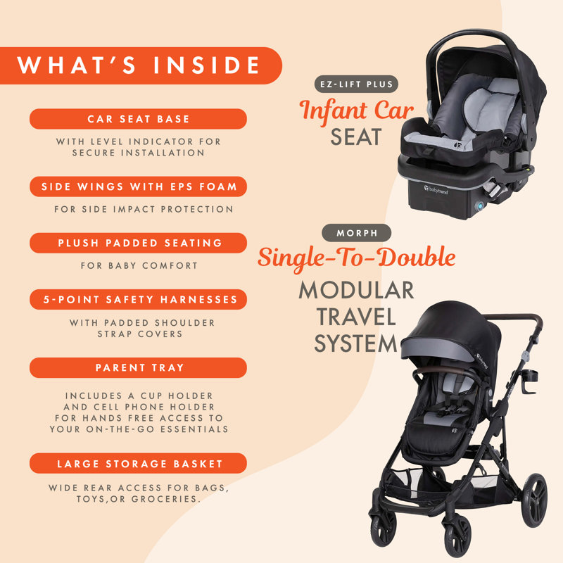 Système de voyage modulaire simple à double et siège d'auto Baby Trend Morph, noir Dash