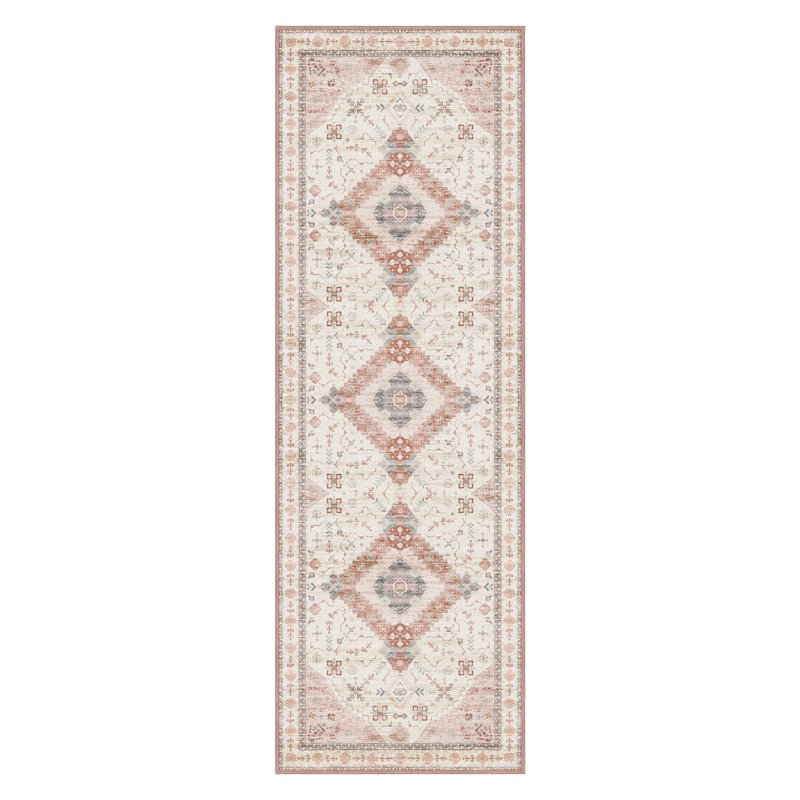 Runner Rug, Non-Slip Power Loomed Washable, Vintage Pinkish-white, Runner 2'x 6'