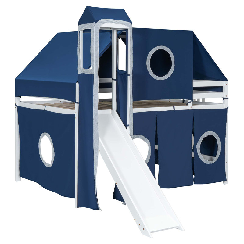Lit mezzanine avec tente et tour, Bleu, Double