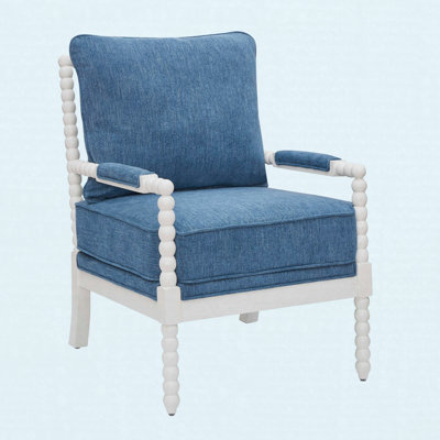 Spool Accent Chair, Upholstered Turned Wood Frame Armchair, Wooden Frame, Living Room Accent Chair