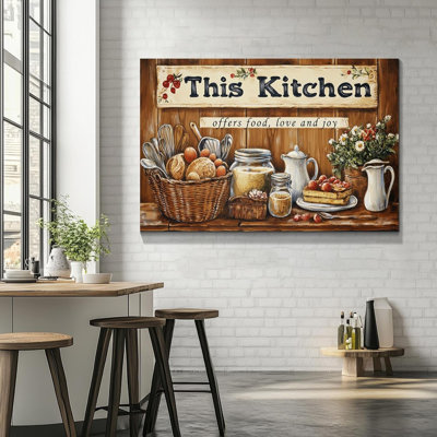 Cuisine rustique, art mural sur toile 24 x 16 pouces, maison de campagne rétro, cette cuisine sert la nourriture, l'amour et la joie, peinture, images, nature morte, paysage, affiche, salon, salle à manger, décoration intérieure