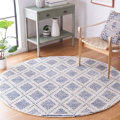 Gulielma Hand Loomed Wool/Cotton Geometric Rug in Blue/Ivory