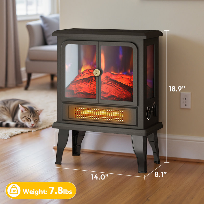 Chaufferette de foyer avec flamme 3D, cuisinière électrique 18,6 po à infrarouge, 1500W