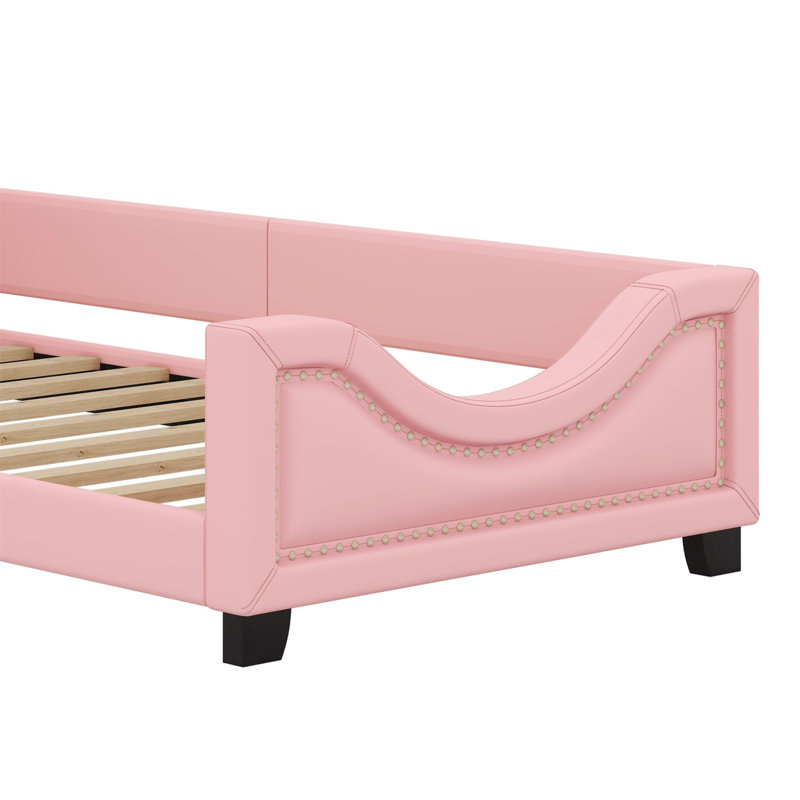 Lit de jour rembourré avec oreilles de carton en forme de tête de lit, Rose