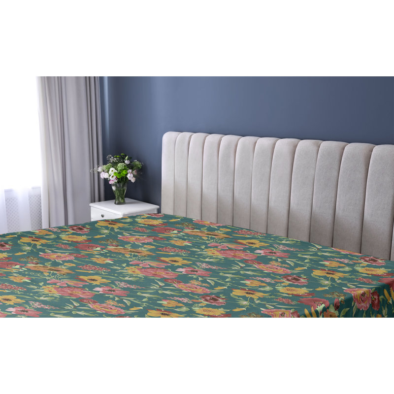 Drap-housse Ambesonne, Drap-housse très grand californien, Bleu sarcelle et corail foncé / motif floral abri