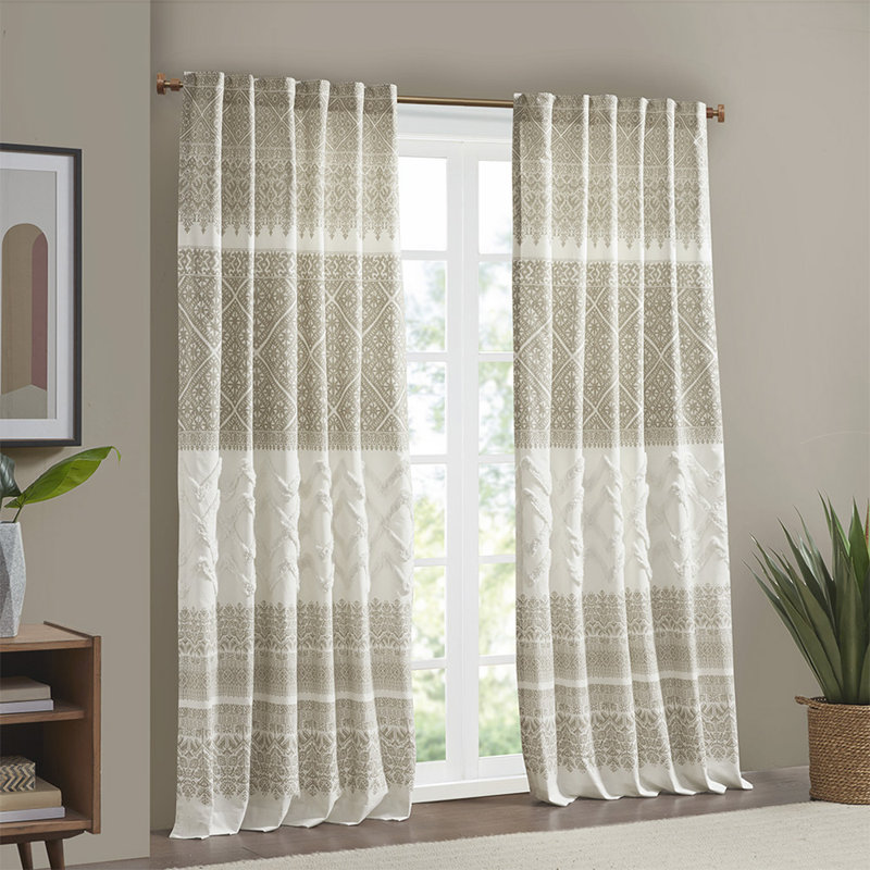 Panneau de rideau simple en coton Dekan, Beige / Blanc