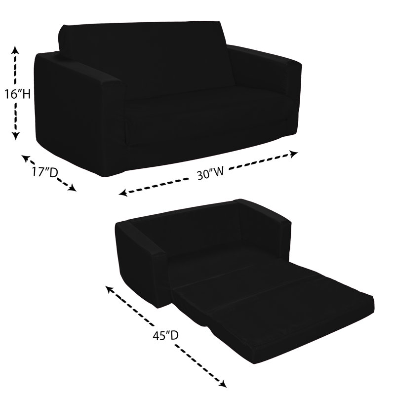 Kids Sleeper Sofa, Black, 16" H x 30" W x 16.5" D