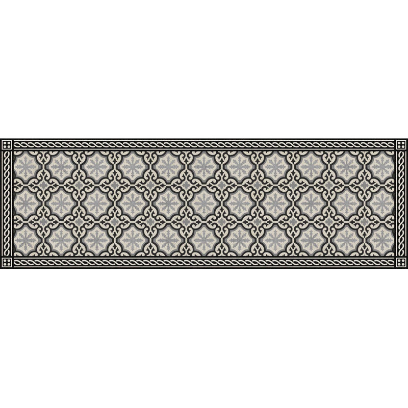 Tapis de cuisine à profil bas Un-Rug Chelsey de Matterly, Noir / blanc / gris clair, Tapis de couloir 1 pi 10 po x 5 pi 9 po