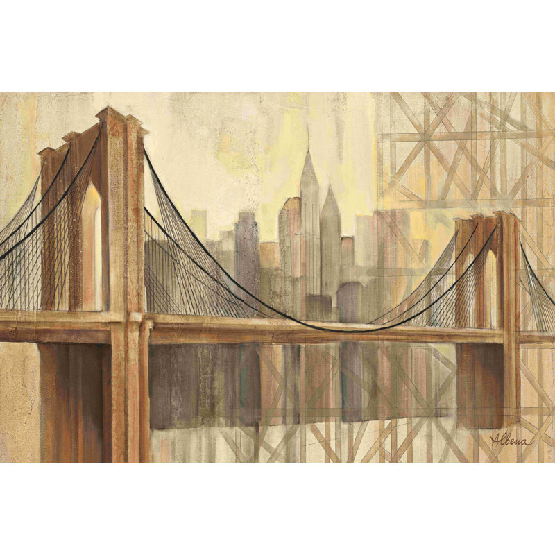" Brooklyn Bridge " by Albena Hristova, 32" H x 48" W  , No, Black Single Picture Framed