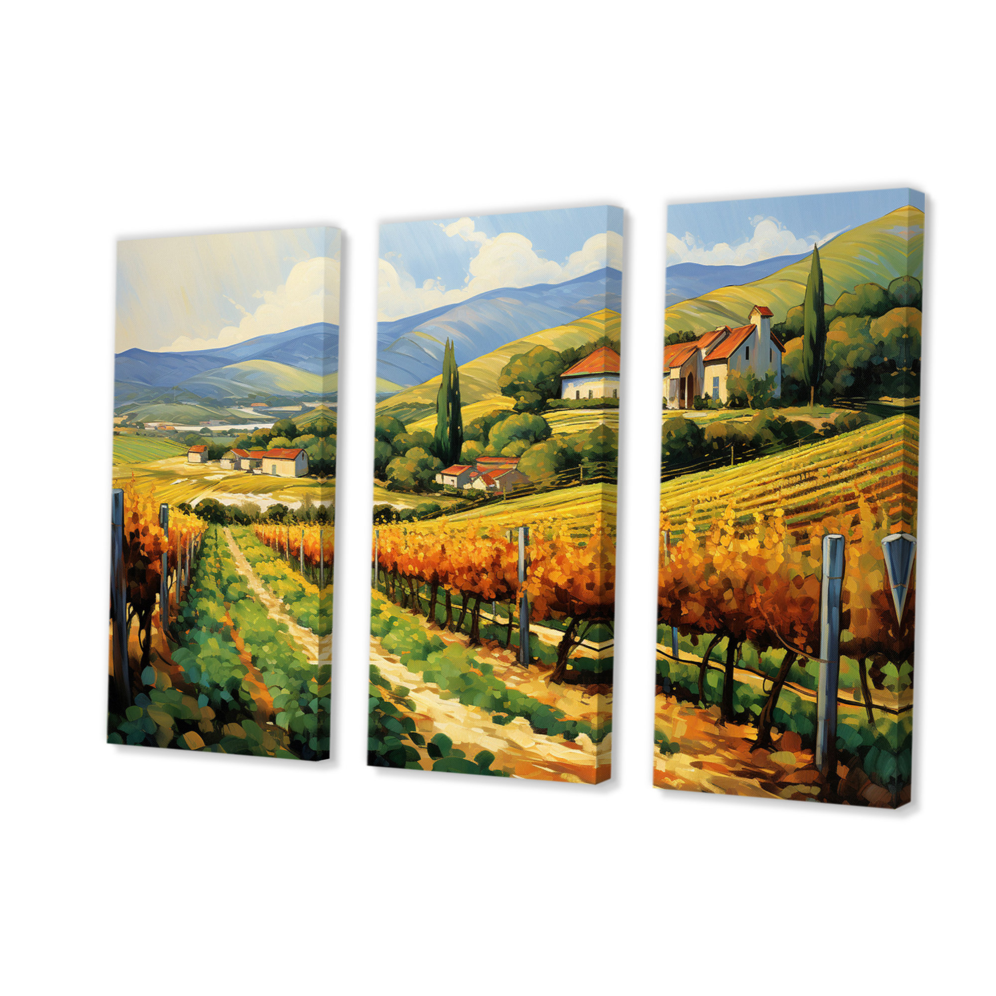 August Grove® Vangogh Sunlit Vineyards II On Canvas 3 Pieces Print ...