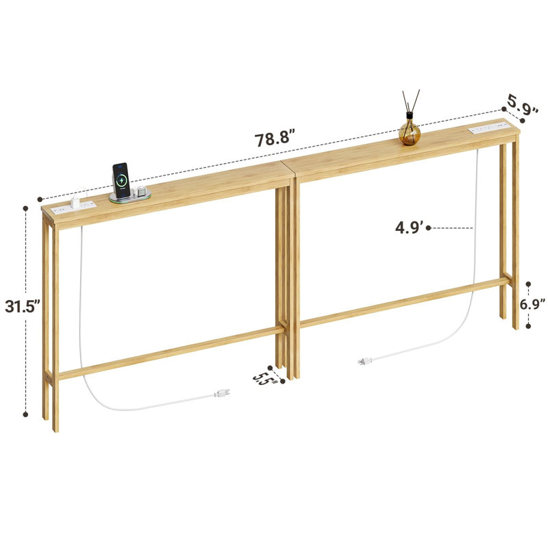 Console étroite en bambou, table d'appoint de 15 cm (5,9 po) à placer derrière un canapé., P 5,9 po x l 78,8 po x H 31,5 po