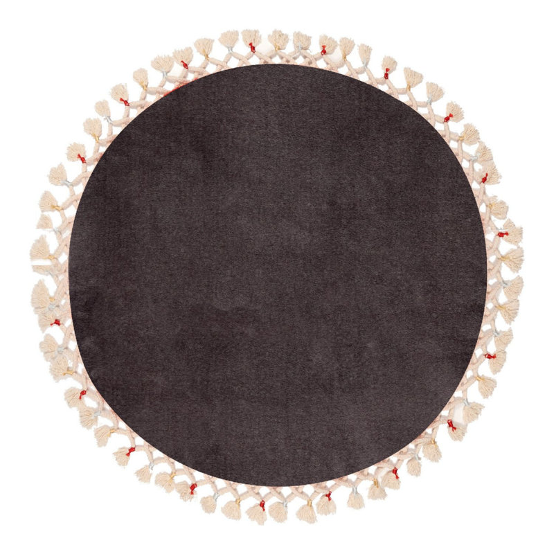 Mizelle Machine Woven Acrylic Area Rug in Anthracite/Cream, Round 3'3"
