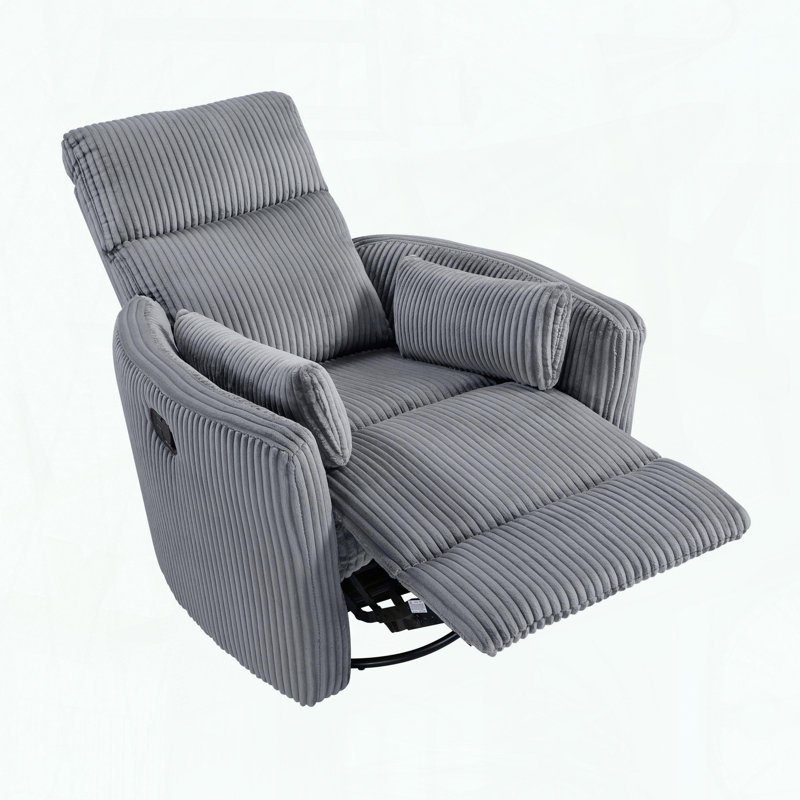 Fauteuil inclinable et pivotant, en velours côtelé, pivotant à 360 °, mouvement coulissant, Gris