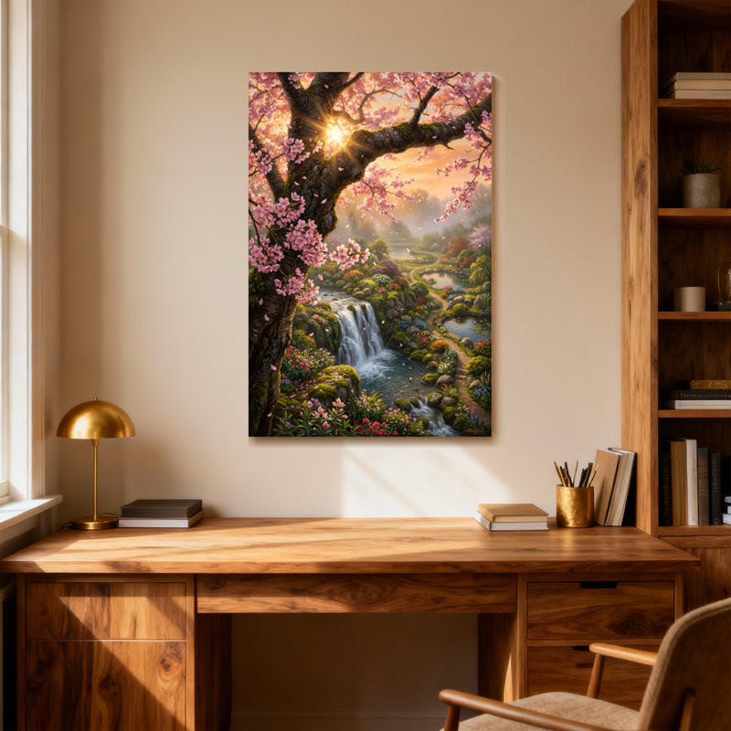 Plantes et fleurs Cherry Blossom Sunset Waterfall Garden Path, H 40 po x l 28 po