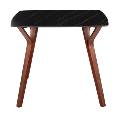 Indoor Dinette Table Of Mid - Century Modern Design, Walnut Wood And Black Marble, Bent Legs, Fixed Dining Height, Seats Four, 39.19 In Depth, Width, 31.14 55.78 Lb Weight, Assembly Required With