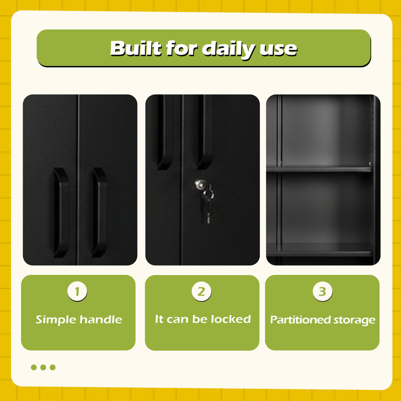 Container Furniture Direct Ironclad 71" Metal Storage Cabinet With Locking Doors And 4 Adjustable Shelves, Black