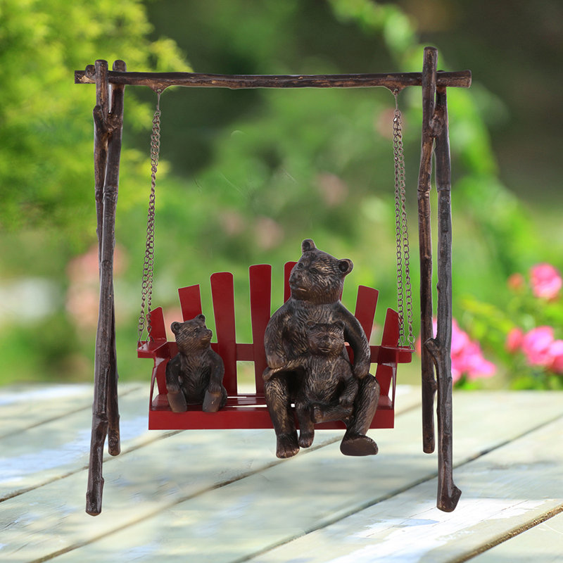 Bear and Cubs on Porch Swing Garden Sculpture