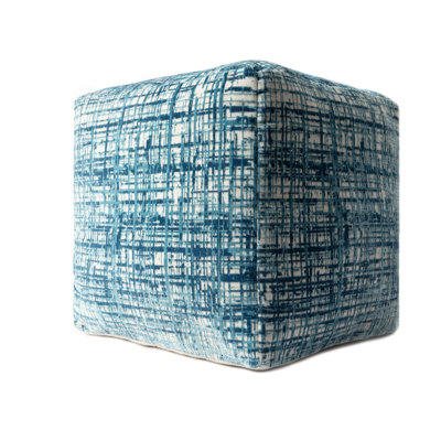 Schrick Luxe Modern Farmhouse Velvet Upholstered Pouf Ottoman, Blue
