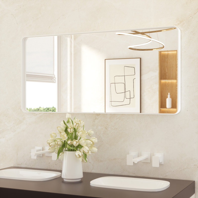 Miroir de salle de bain plombier en aluminium incassable et résistant à la rouille , Blanc, Rectangulaire, 24 po x 48 po