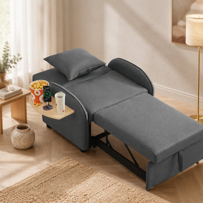 Sleeper Sofa Chair Bed, 3 In 1 Convertible Sofa Chair With With Adjustable Backrest & Foldable Table & USB, Type-C, Adjustable Recliner, Armchair For