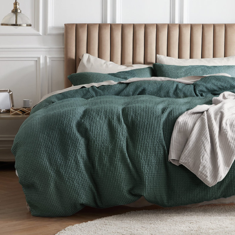 Ensemble de housse de couette à tissage gaufré 100% coton Essential Collection, Vert sauge