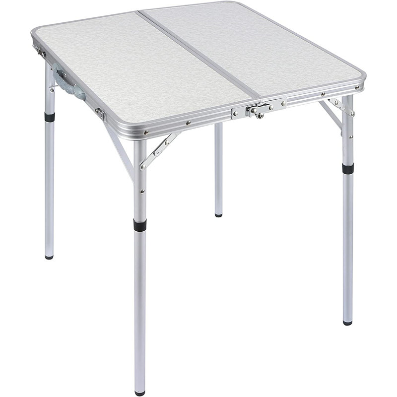 24" Adjustable Height Folding Table with Carry Handle for Indoor & Outdoor Use, White, 24" W x 24" L x 27" H
