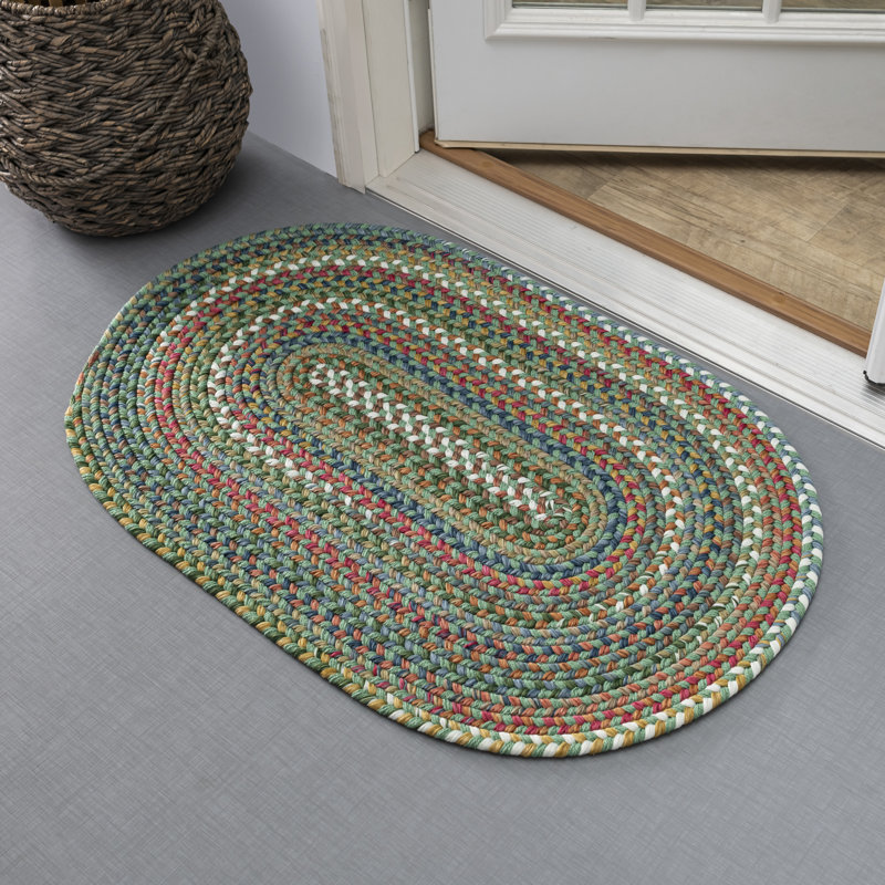 Orval Geometric Handmade Braided Area Rug, Oval 2' x 3', Green 