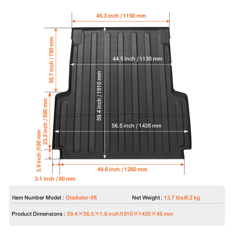 Truck Bed Mat Fit 2020-2024 JEEP Gladiator TPE Truck Bed Liner Accessories