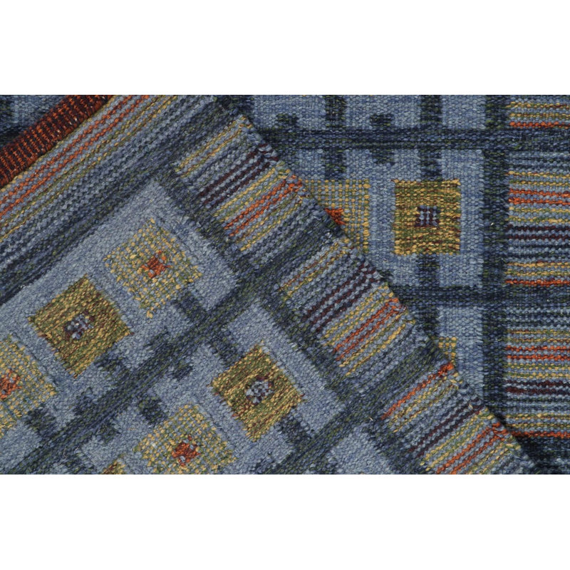 Scandinavian Hand Knotted Wool Geometric Area Rug, Rectangle 10' x 14'