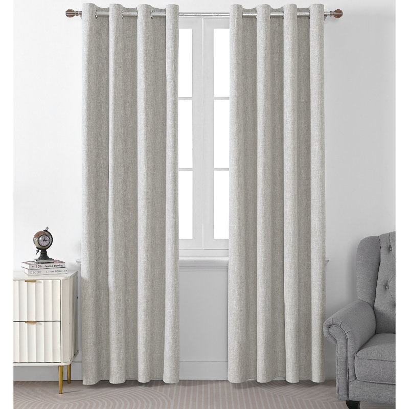 Leming Linen Like Polyester Blackout Room Darkening Grommet Curtain Pair, Taupe Gray, 52" W x 90" L