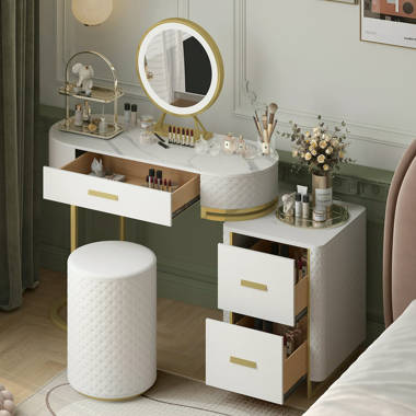 Everly Quinn Makeup Vanity Dressing Table with LED Light & Reviews