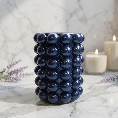 Better Trends Bubble Textured Bathroom Tumbler Cup, Waterproof Resin Rinse Cup with Anti-Slip Base, Bathroom Accessories for Vanity, Navy