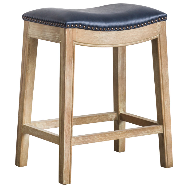 Ipswich Upholstered Counter Stool, Bonded Leather, Weathered Smoke, Vintage Blue
