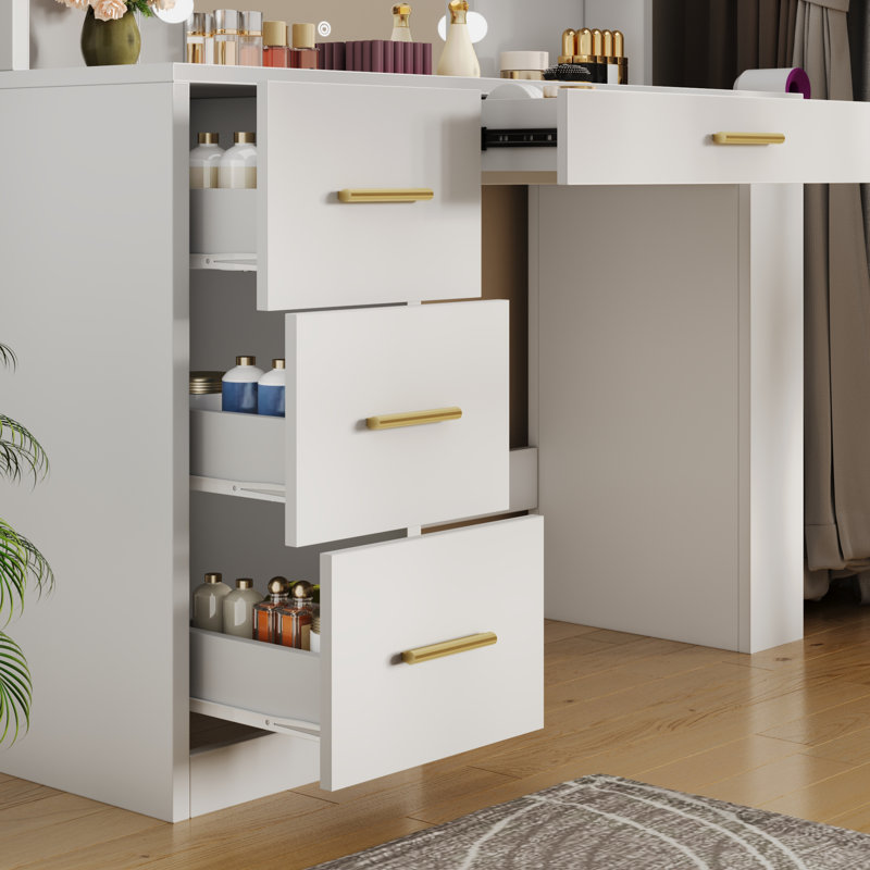 39.5" Vanity Desk With Hollywood LED Mirror And Power Outlet, White