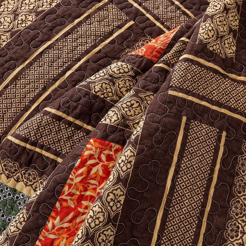 HoneiLife Brown  American Country Style Cotton Handmade Patchwork  3-Piece Queen Size Quilt Sets, Brown