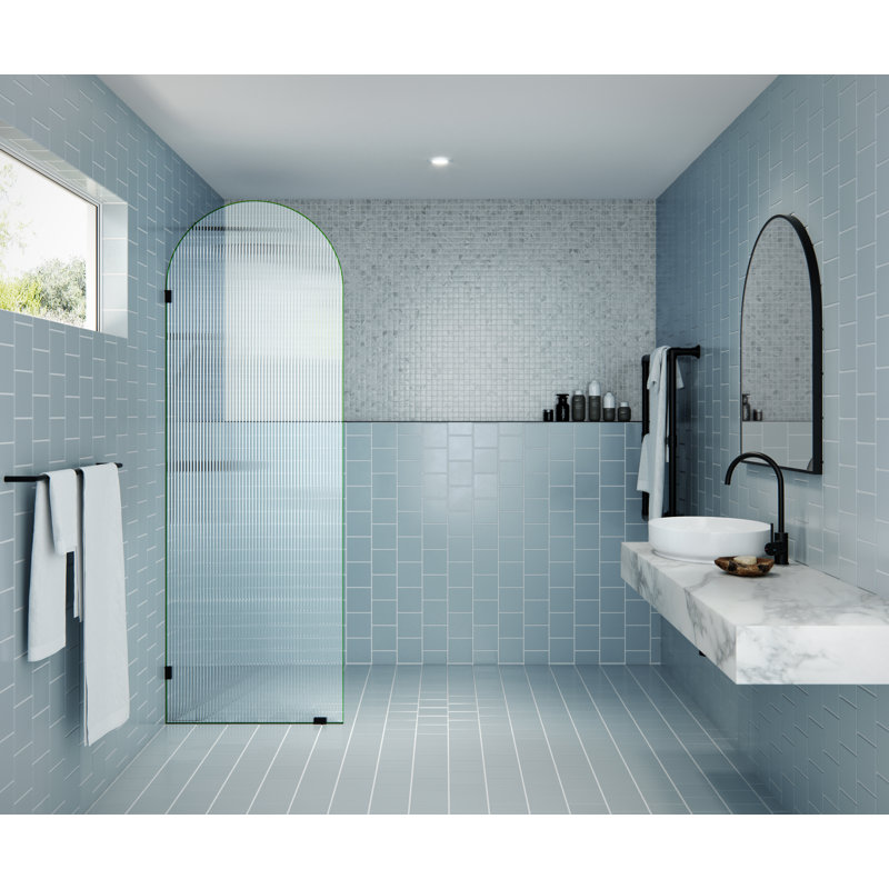 Maven 28 in. x 86.75 in. Fully Frameless Arched Fluted Single Fixed Shower Panel, Matte Black