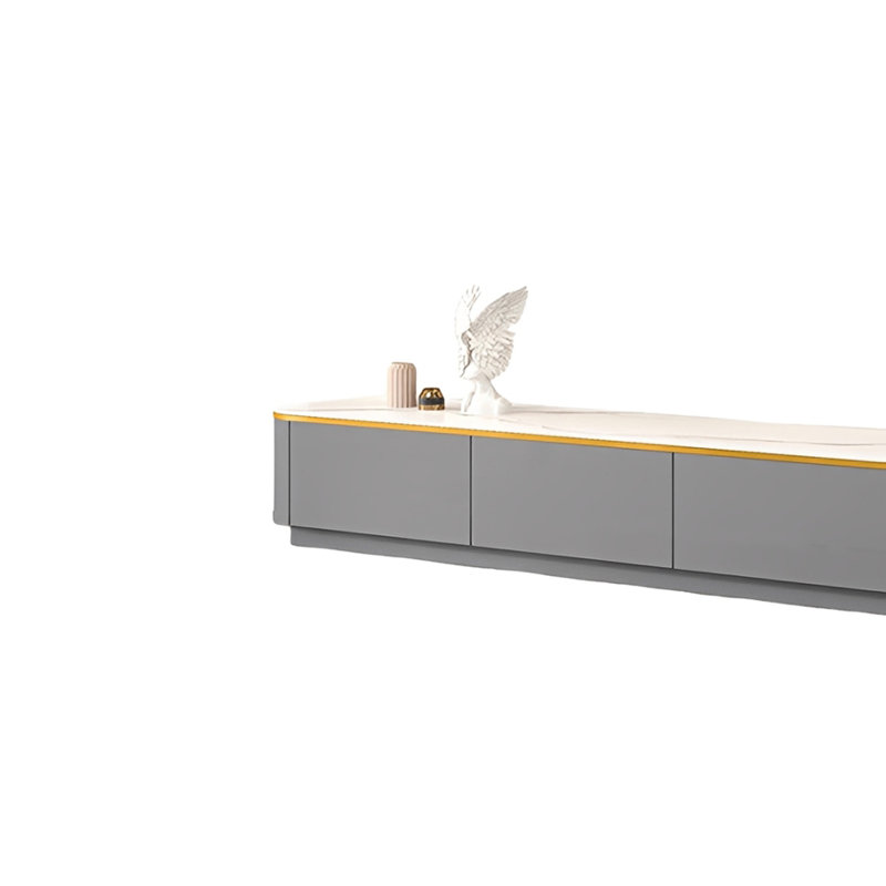 Meuble télé simple et moderne, H 13,38 po x L 78,74 po x l 13,77 po, Gris / Blanc / Gris