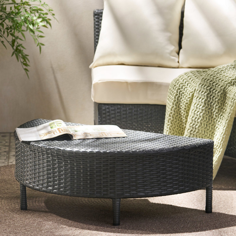 Table basse d'extérieur demi-ronde, grise, 34,81 po de largeur, 17,95 po de profondeur, 12,07 po de hauteur, intempéries, sans construction, capacité de 270 lb