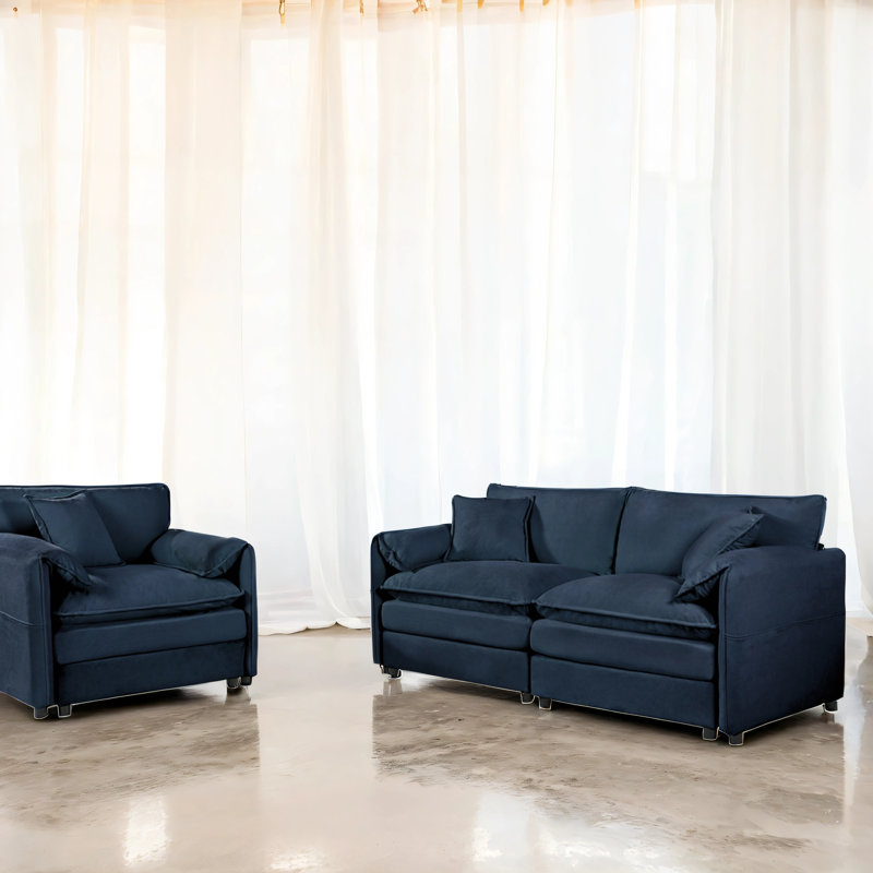 Ensemble de fauteuils, canapé, causeuse et canapé 2 pièces Deep Luxury Luxury, Bleu