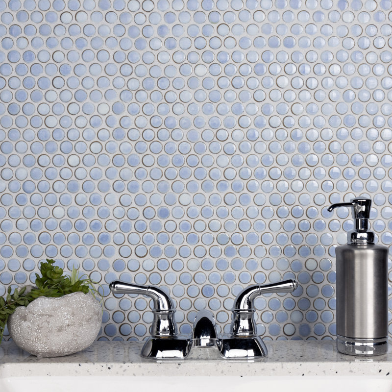 Hudson Penny Round .80" x .80" Porcelain Penny Round Mosaic Wall & Floor Tile, Frost Blue