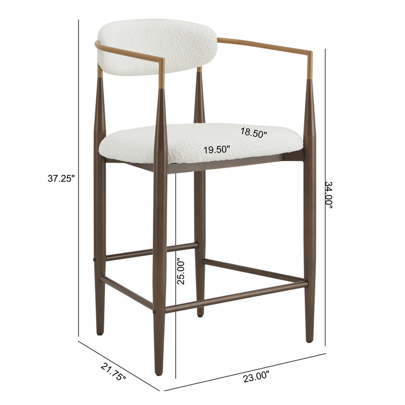 Amen Upholstered Bar Stools, Boucle Beige/Coffee Base, Counter Stool (25." Seat Height)