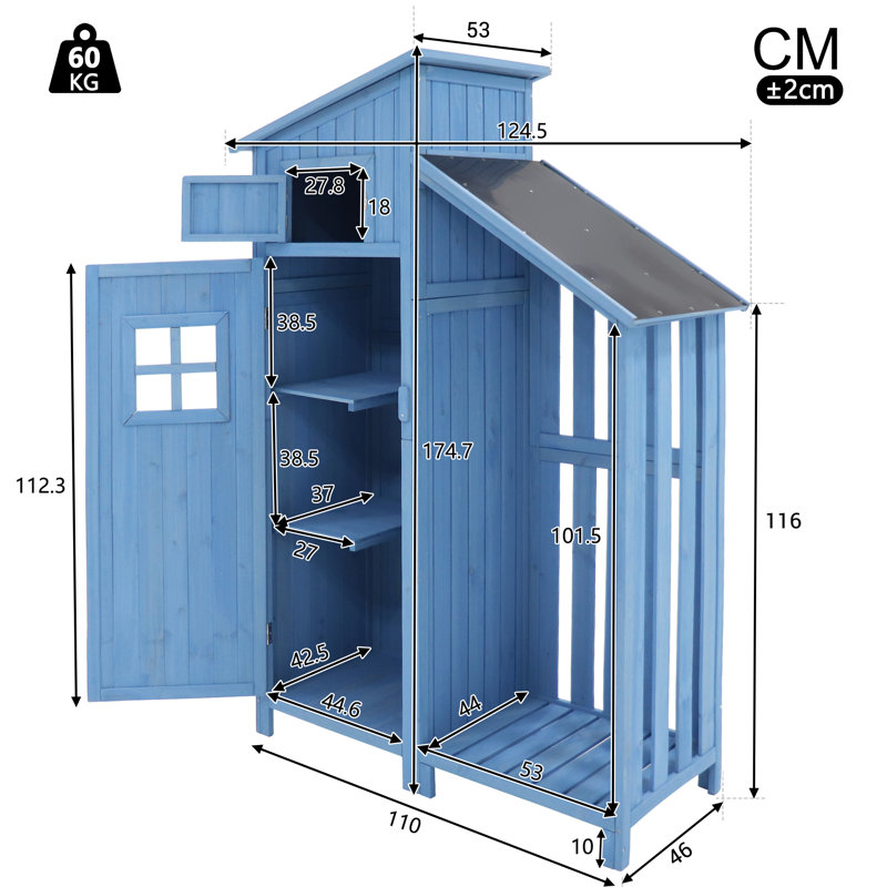 Wooden Garden Storage Shed Utility Tool Storage Cabinet, Blue
