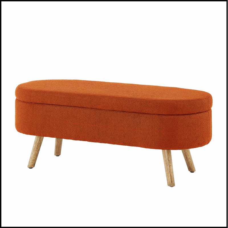 Luxury Oval Boucle Storage Ottoman Bench With Wood Legs, 350Lb Capacity, And Safety Hinge For Living Room, Bedroom, And Entryway