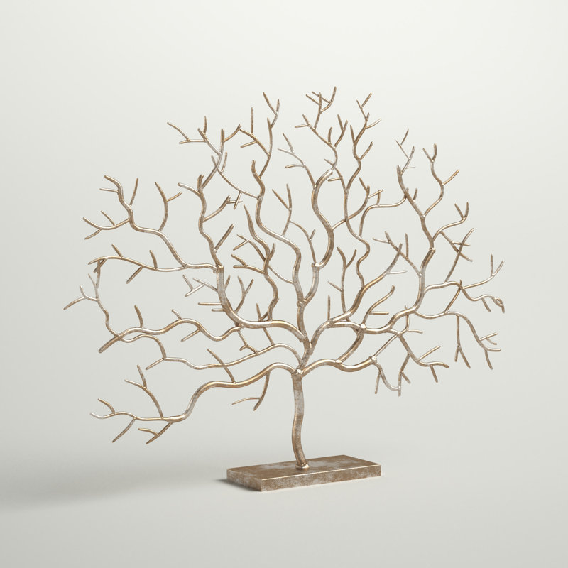 Sculpture d'arbre décorative en métal argent de 32 po x 4 po x 24 po